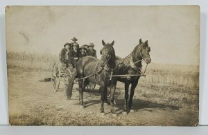Rppc Wagon Full Of Young Men Near Hostein Iowa Real Photo Postcard O7