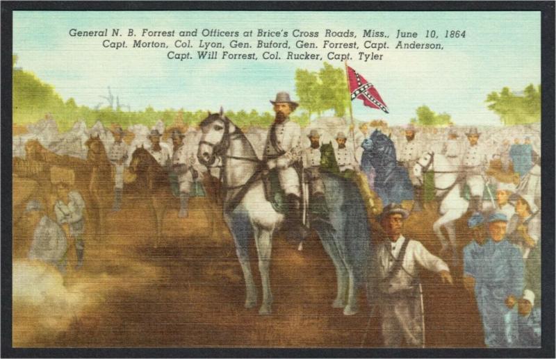 Brice's Cross Roads MS General Nathan B. Forrest Civil War Battle Linen Postcard