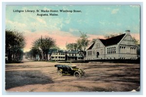 1913 Lithgow Library St. Marks Home Car Winthrop Street Augusta ME Postcard