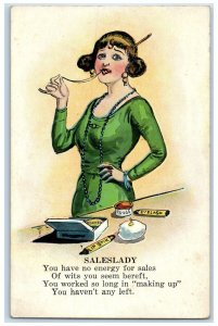 c1930's Woman Saleslady Cosmetic Eyelashes Lipstick Powder Vintage Postcard