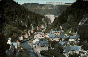 Hrensko Germany Herrnskretschen Bird's Eye View c1910 Vintage Postcard