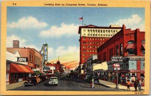 Postcard AZ Tucson Congress Street View Drug Store Cafe Movie Theatre 1945 V61