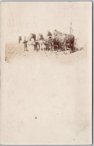 Man Operating Horse Wagon Farming Plowing Fields RPPC Real Photo Postcard