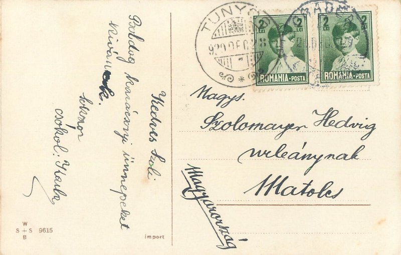 Holidays & Celebrations greetings postcard Christmas tree bell & candle 1928