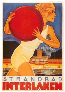 Tourism advertising poster postcard Interlaken Switzerland by Martin Peikert