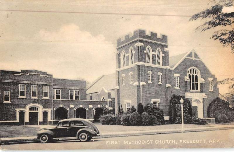 Prescott Arkansas birds eye view First Methodist Church antique pc Z28853