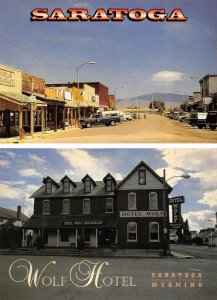 2~4X6 Postcards Saratoga WY Wyoming STREET SCENE~WOLF HOTEL~RESTAURANT Carbon Co