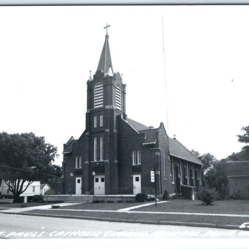 c1950s Mineral Point, Wis RPPC St. Paul's Catholic Church Historic Brick PC A112