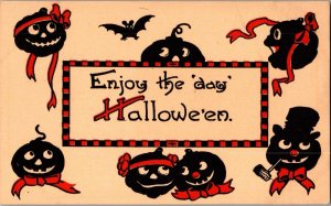 RARE Antique Halloween Greeting Postcard JOL SMOKING PIPE Bergman JO5