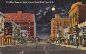 High Point North Carolina Main Street Scene At Night Antique Postcard K90213