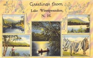 Lake Winnipesaukee New Hampshire~Fishing~Kayak by Moonlight~Fish Hanging~1949