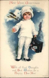 New Year Little Boy Airplane Statue of LIberty SCARCE CLAPSADDLE Postcard