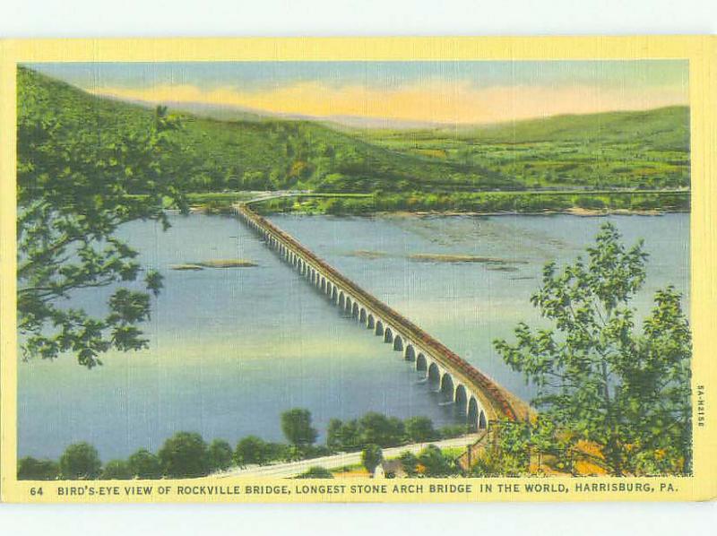 Unused Linen BRIDGE SCENE Harrisburg Pennsylvania PA HQ9862@