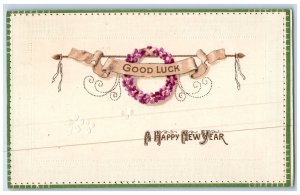 1914 Happy New Year Good Luck Flowers Embossed Mendota IL Antique Postcard