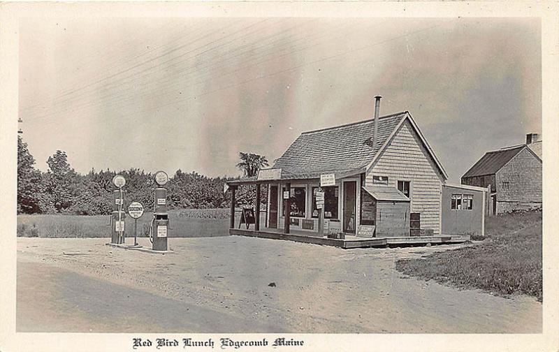 Edgecomb ME Socony Red Bird Gas Station RPPC Real Photo Postcard