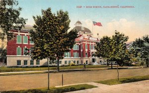 High School, Sacramento, California c1910s Vintage Postcard