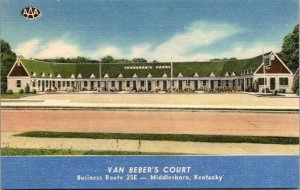 Linen Postcard Van Beber's Court Business Route US 25E Middlesboro Kentucky