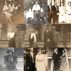 x7 LOT c1910s People Outdoors RPPC Men Women House Family Real Photo Bends A176