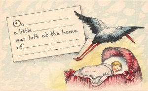 2~Postcards  BABY ARRIVAL ANNOUNCEMENTS  Stork~Babies~Cradle~Birth Information
