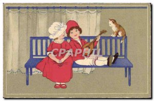 Old Postcard Fantasy Illustrator Child Cat Kitten