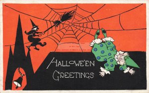 370355-Halloween, Gibson No GIB04-5 Red, Witch on Spider Web, Fallen Clown