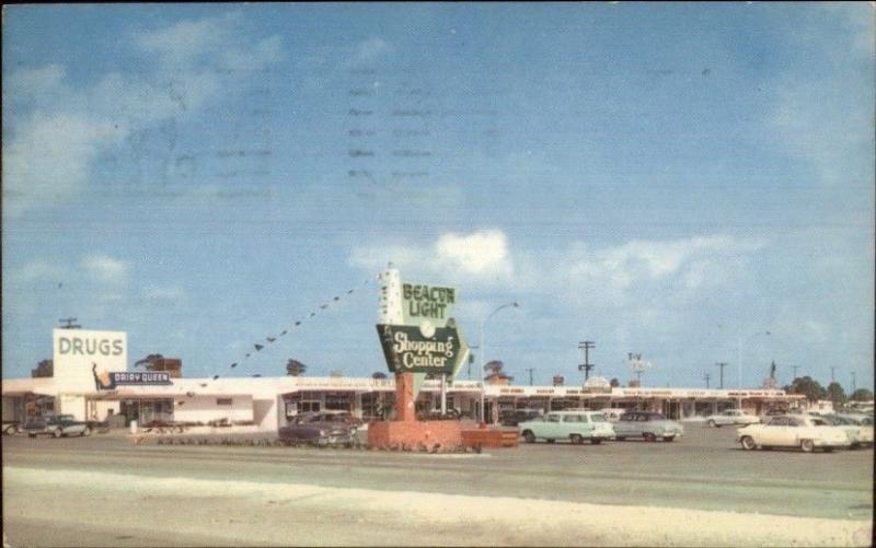 Pompano Beach FL Beacon Light Shopping Center Old Postcard