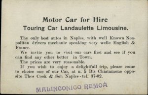 Auto Car Advertising Landaulette Limousine President Roosevelt Naples RPPC