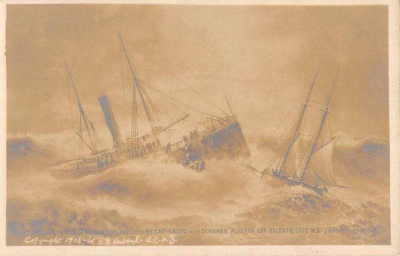 Atlantic City New Jersey Alberta Ship Wreck Real Photo Antique Postcard K40807