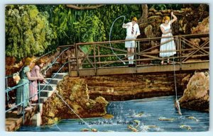 BERMUDA ~ Fishing Scene THE DEVIL'S HOLE Rustic Bridge  Postcard