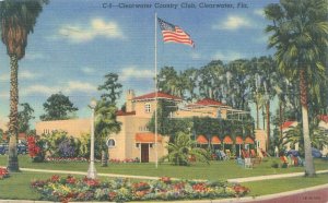Clearwater Florida Country Club Ext View 1949 Linen Postcard Flag Cancel