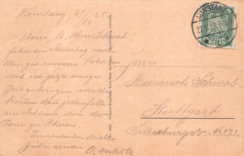 A163 Germany 1925 Konstanz a B Harbor View Steamboat vintage postcard