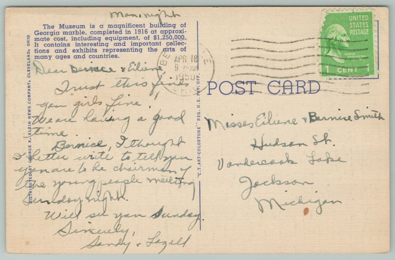 Cleveland Ohio~Birdseye Art Museum & Fine Arts Garden~1940s Linen Postcard