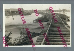 Hamburg IOWA RPPC 1917 WASHOUT RAILROAD TRACKS Flood nr Sidney Shenandoah SW IA