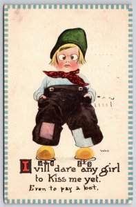 1913 I Will Dare Any Girl To Kiss Me Arrogant Dutch Boy Comic Posted Postcard