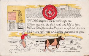 State of Texas TX Cowboy Roper Steer Cotton Oil Cowpunchers Postcard H26 *as is