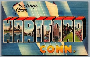 Postcard Hartford CT c1940s Greetings from Hartford CT Large Letter Greeting A