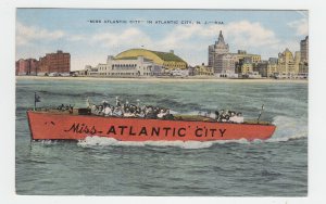 P2135, 1952 postcard tour boat people miss atlantic cirt NJ in ocean, shoreline