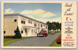 K45/ Trinidad Colorado Postcard Linen E's Motor Lodge Automobile 505