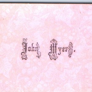 c1880s John Myer Calling Simple Trade Card Pink Leaf Pattern Art Nouveau C3