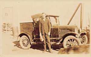 Rawleigh Products Salesman Truck Good Health Service  RPPC Real Photo Postcard