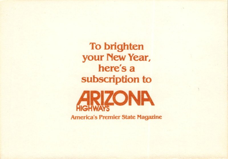 New Year Greetings & Arizona Highways Subscription Postcard