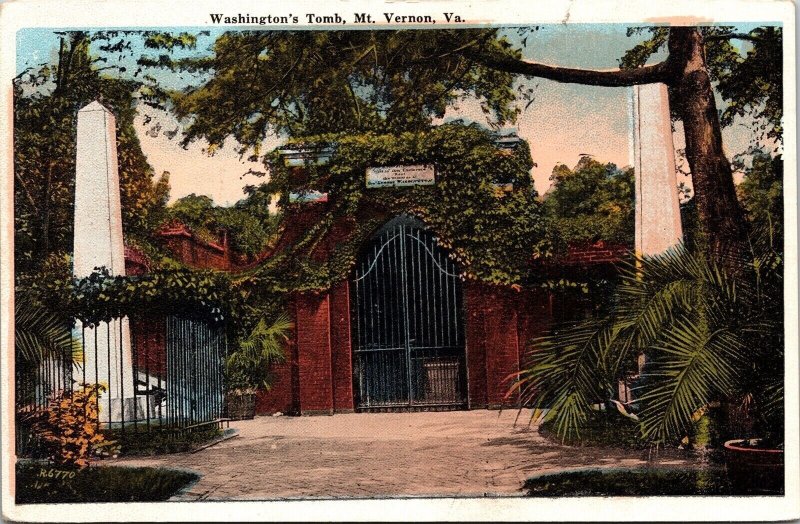 George Washington Tomb Mt Mount Vernon VA Virginia WB Postcard VTG UNP Vintage 