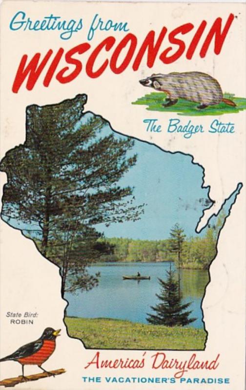 Greetings From Wisconsin With Map 1963