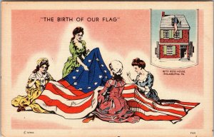 Vintage Postcard The Birth of our Flag Betsy Ross Home Philadelphia PA JG3