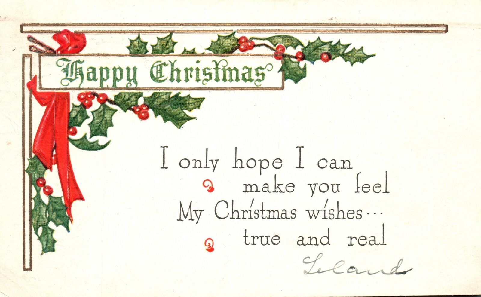 Vintage Postcard 1925 Happy Christmas Wishes True And Real Greetings Card Holly Other 3222