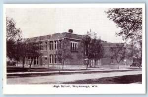 Weyauwega Wisconsin WI Postcard High School Building Exterior View 1940 Unposted