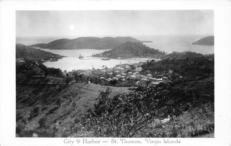 St Thomas US Virgin Islands~City & Harbor View~c1930 RPPC-Postcard