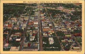Bakersfield California CA Business District Air View Linen Vintage Postcard