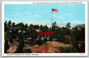 Wyoming~Boy Scout Lodge Bldg On Happy Jack Road~Sanborn Vintage Linen Postcard