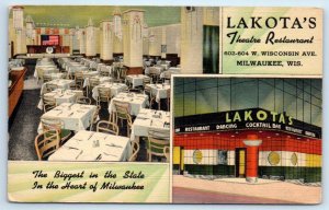 MILWAUKEE, Wisconsin WI ~ Art Deco LAKOTA'S THEATRE RESTAURANT c1940s  Postcard